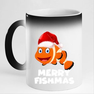 Merry Fishmas Fish Gift 11oz Black Color Changing Mug