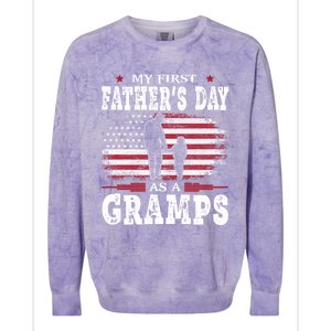 My First Fathers Day As A Gramps American Flag New Grandpa Great Gift Colorblast Crewneck Sweatshirt