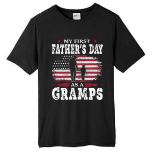 My First Fathers Day As A Gramps American Flag New Grandpa Great Gift Tall Fusion ChromaSoft Performance T-Shirt