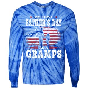 My First Fathers Day As A Gramps American Flag New Grandpa Great Gift Tie-Dye Long Sleeve Shirt