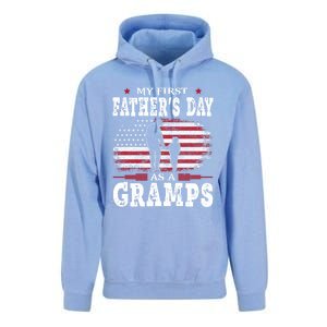 My First Fathers Day As A Gramps American Flag New Grandpa Great Gift Unisex Surf Hoodie