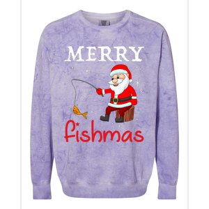 Merry Fishmas Funny Santa Claus Fishing Puns Christmas Fish Colorblast Crewneck Sweatshirt