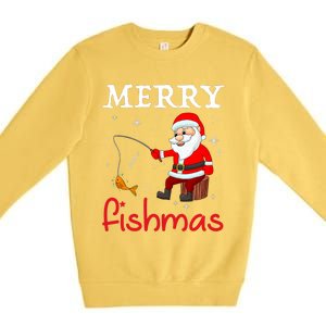 Merry Fishmas Funny Santa Claus Fishing Puns Christmas Fish Premium Crewneck Sweatshirt