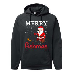 Merry Fishmas Funny Santa Claus Fishing Puns Christmas Fish Performance Fleece Hoodie