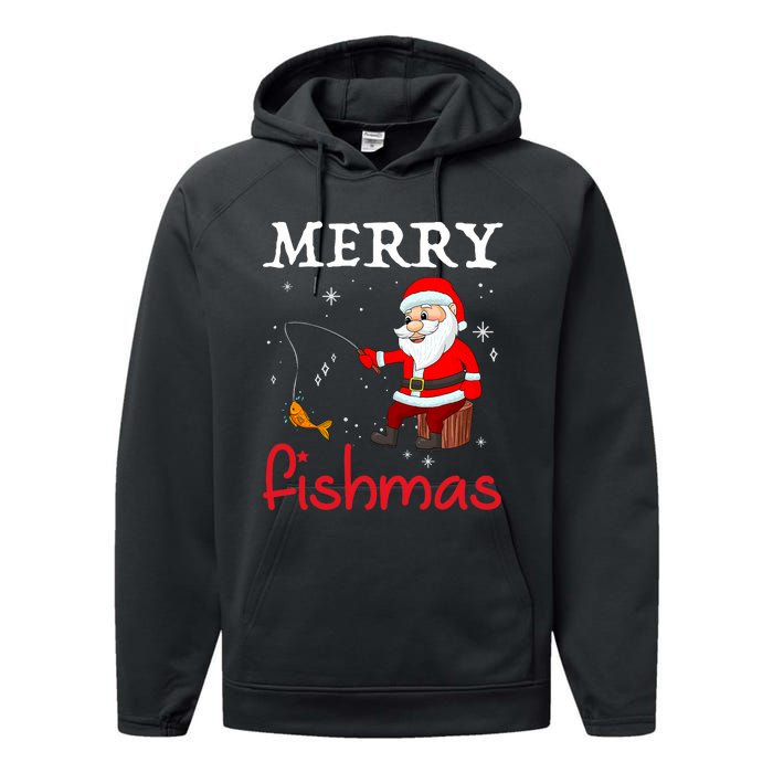 Merry Fishmas Funny Santa Claus Fishing Puns Christmas Fish Performance Fleece Hoodie