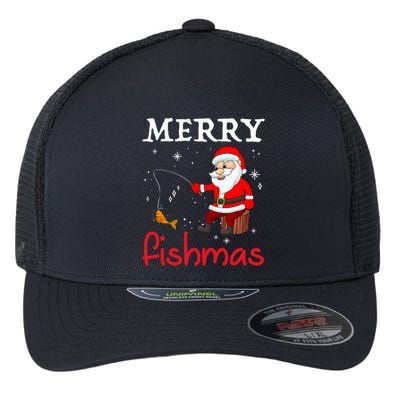 Merry Fishmas Funny Santa Claus Fishing Puns Christmas Fish Flexfit Unipanel Trucker Cap