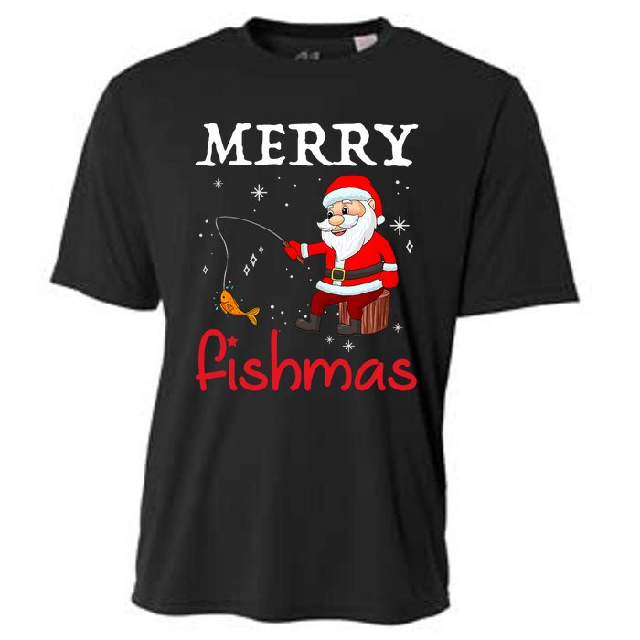 Merry Fishmas Funny Santa Claus Fishing Puns Christmas Fish Cooling Performance Crew T-Shirt