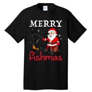 Merry Fishmas Funny Santa Claus Fishing Puns Christmas Fish Tall T-Shirt