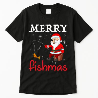 Merry Fishmas Funny Santa Claus Fishing Puns Christmas Fish Tall T-Shirt