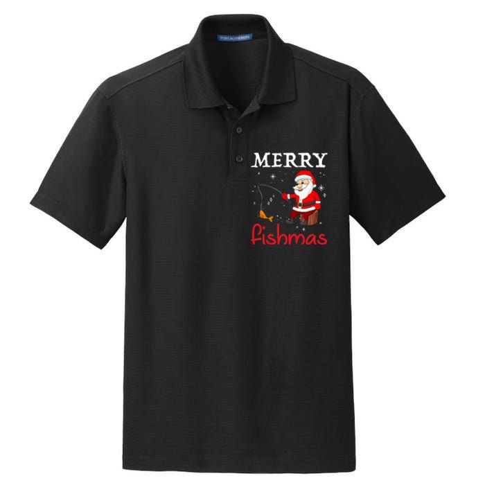 Merry Fishmas Funny Santa Claus Fishing Puns Christmas Fish Dry Zone Grid Polo