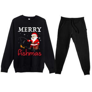 Merry Fishmas Funny Santa Claus Fishing Puns Christmas Fish Premium Crewneck Sweatsuit Set