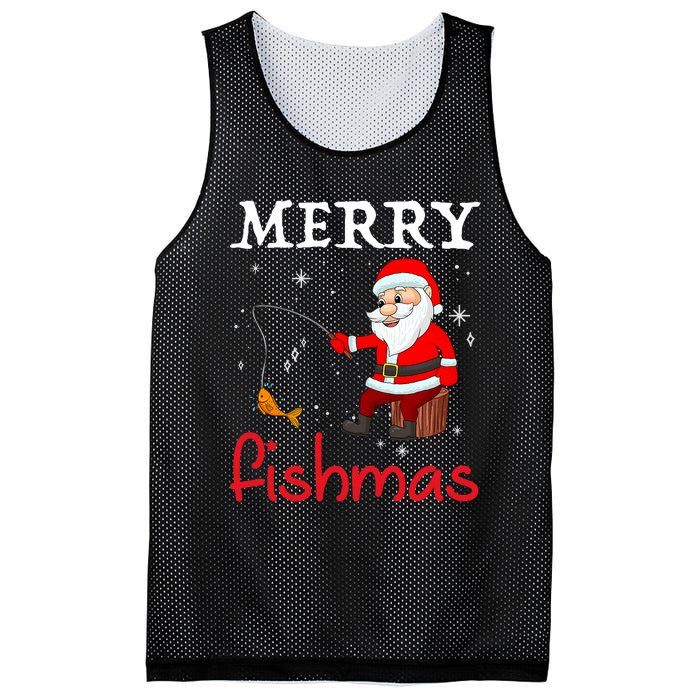 Merry Fishmas Funny Santa Claus Fishing Puns Christmas Fish Mesh Reversible Basketball Jersey Tank