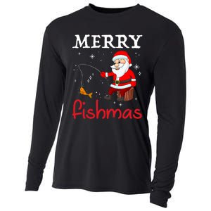 Merry Fishmas Funny Santa Claus Fishing Puns Christmas Fish Cooling Performance Long Sleeve Crew