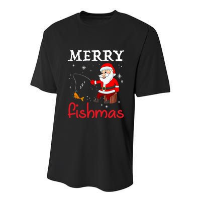 Merry Fishmas Funny Santa Claus Fishing Puns Christmas Fish Youth Performance Sprint T-Shirt