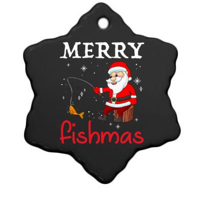 Merry Fishmas Funny Santa Claus Fishing Puns Christmas Fish Ceramic Star Ornament