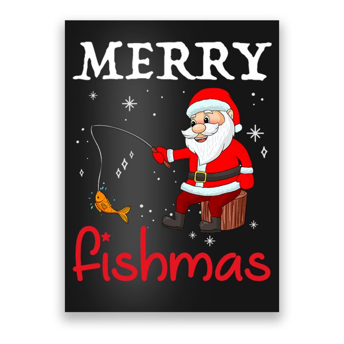 Merry Fishmas Funny Santa Claus Fishing Puns Christmas Fish Poster