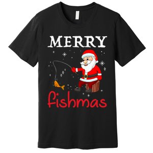 Merry Fishmas Funny Santa Claus Fishing Puns Christmas Fish Premium T-Shirt