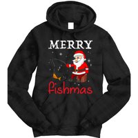 Merry Fishmas Funny Santa Claus Fishing Puns Christmas Fish Tie Dye Hoodie