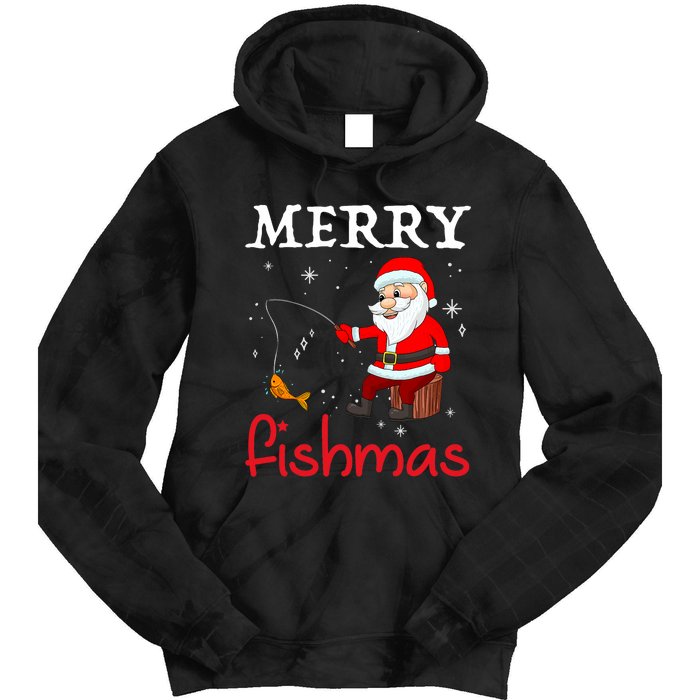 Merry Fishmas Funny Santa Claus Fishing Puns Christmas Fish Tie Dye Hoodie