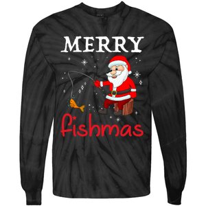 Merry Fishmas Funny Santa Claus Fishing Puns Christmas Fish Tie-Dye Long Sleeve Shirt