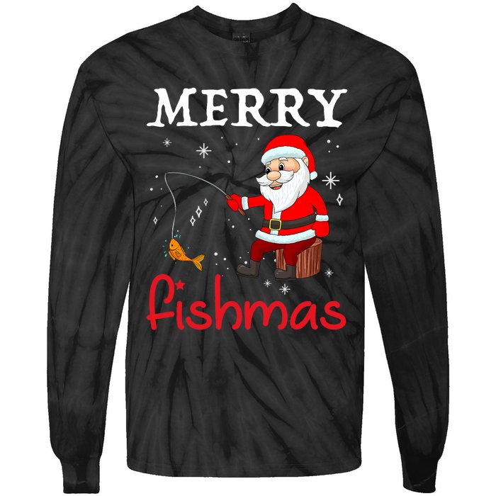 Merry Fishmas Funny Santa Claus Fishing Puns Christmas Fish Tie-Dye Long Sleeve Shirt