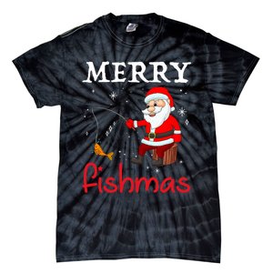 Merry Fishmas Funny Santa Claus Fishing Puns Christmas Fish Tie-Dye T-Shirt