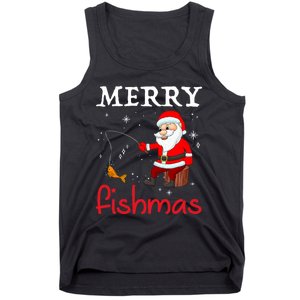 Merry Fishmas Funny Santa Claus Fishing Puns Christmas Fish Tank Top