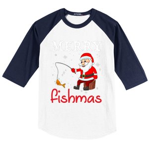 Merry Fishmas Funny Santa Claus Fishing Puns Christmas Fish Baseball Sleeve Shirt