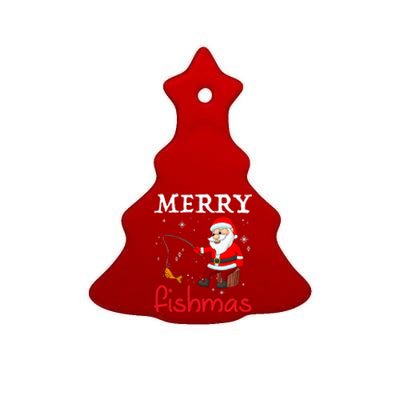 Merry Fishmas Funny Santa Claus Fishing Puns Christmas Fish Ceramic Tree Ornament