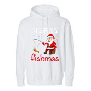 Merry Fishmas Funny Santa Claus Fishing Puns Christmas Fish Garment-Dyed Fleece Hoodie