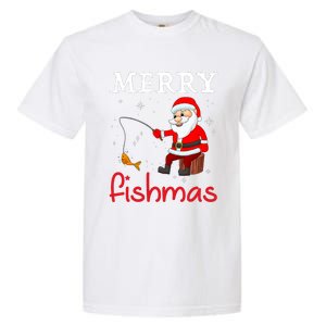 Merry Fishmas Funny Santa Claus Fishing Puns Christmas Fish Garment-Dyed Heavyweight T-Shirt