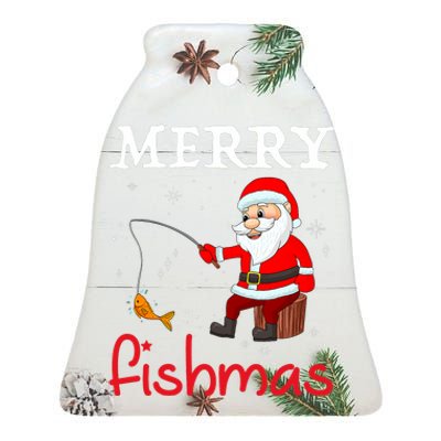 Merry Fishmas Funny Santa Claus Fishing Puns Christmas Fish Ceramic Bell Ornament