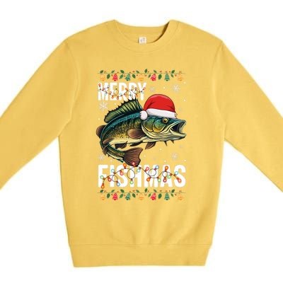 Merry Fishmas Funny Fishing Christmas Pajama Fishers Premium Crewneck Sweatshirt