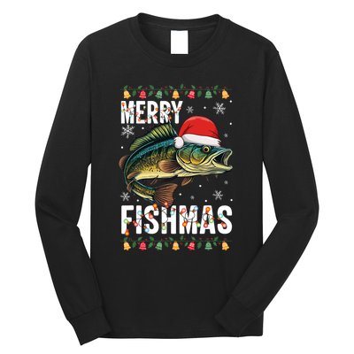 Merry Fishmas Funny Fishing Christmas Pajama Fishers Long Sleeve Shirt