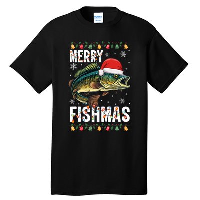 Merry Fishmas Funny Fishing Christmas Pajama Fishers Tall T-Shirt