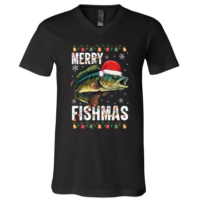 Merry Fishmas Funny Fishing Christmas Pajama Fishers V-Neck T-Shirt