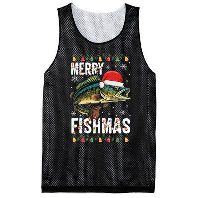 Merry Fishmas Funny Fishing Christmas Pajama Fishers Mesh Reversible Basketball Jersey Tank