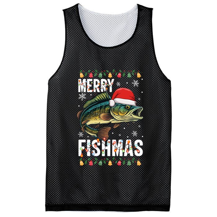 Merry Fishmas Funny Fishing Christmas Pajama Fishers Mesh Reversible Basketball Jersey Tank