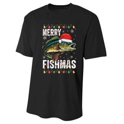 Merry Fishmas Funny Fishing Christmas Pajama Fishers Performance Sprint T-Shirt