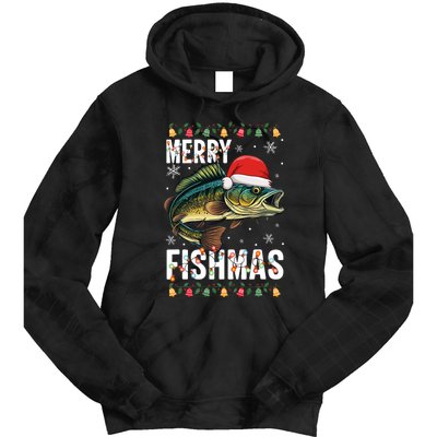 Merry Fishmas Funny Fishing Christmas Pajama Fishers Tie Dye Hoodie