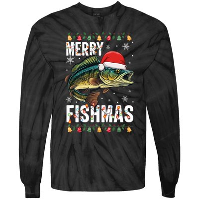 Merry Fishmas Funny Fishing Christmas Pajama Fishers Tie-Dye Long Sleeve Shirt