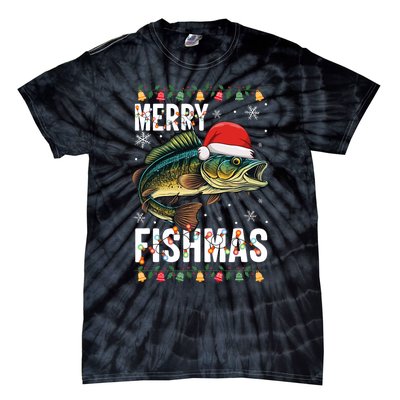 Merry Fishmas Funny Fishing Christmas Pajama Fishers Tie-Dye T-Shirt