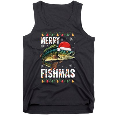 Merry Fishmas Funny Fishing Christmas Pajama Fishers Tank Top