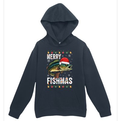 Merry Fishmas Funny Fishing Christmas Pajama Fishers Urban Pullover Hoodie