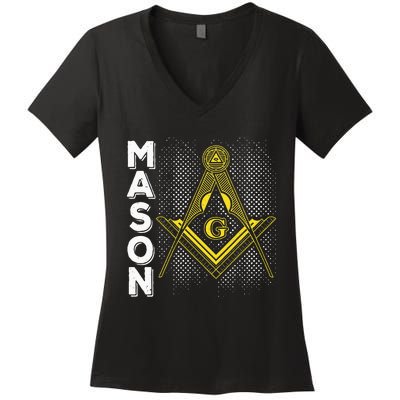 Masonic Freemasonry Fraternal Square Compass Mason Women's V-Neck T-Shirt