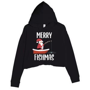 Merry Fishmas Funny Santa Fishing Fisher Christmas Xmas Funny Gift Crop Fleece Hoodie