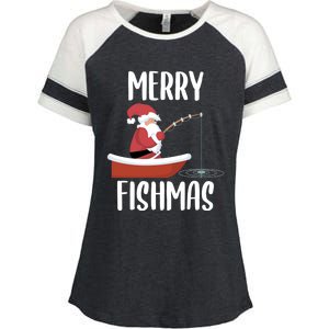 Merry Fishmas Funny Santa Fishing Fisher Christmas Xmas Funny Gift Enza Ladies Jersey Colorblock Tee