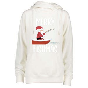 Merry Fishmas Funny Santa Fishing Fisher Christmas Xmas Funny Gift Womens Funnel Neck Pullover Hood