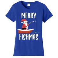 Merry Fishmas Funny Santa Fishing Fisher Christmas Xmas Funny Gift Women's T-Shirt