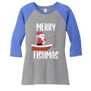 Merry Fishmas Funny Santa Fishing Fisher Christmas Xmas Funny Gift Women's Tri-Blend 3/4-Sleeve Raglan Shirt